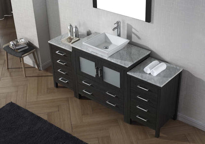 Virtu USA Dior 66 Single Bathroom Vanity Set in Zebra Grey w/ Italian Carrara White Marble Counter-Top | Vessel Sink