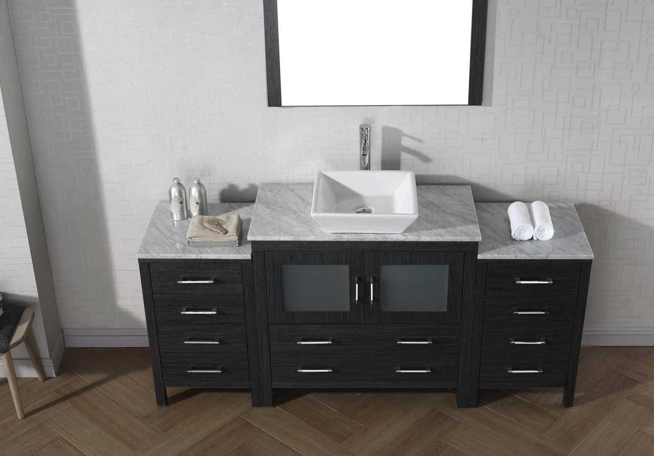 Virtu USA Dior 66 Single Bathroom Vanity Set in Zebra Grey w/ Italian Carrara White Marble Counter-Top | Vessel Sink