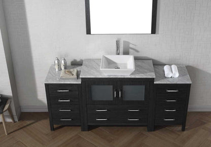 Virtu USA Dior 66 Single Bathroom Vanity Set in Zebra Grey w/ Italian Carrara White Marble Counter-Top | Vessel Sink