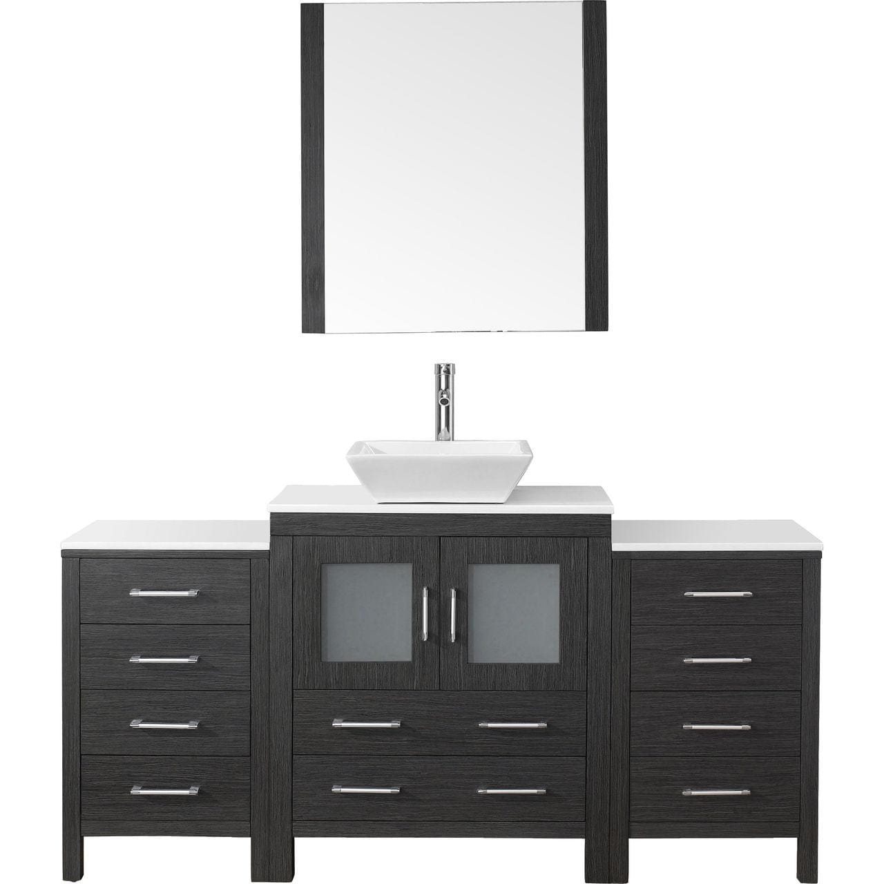 Virtu USA Dior 66" Single Bathroom Vanity Cabinet Set in Zebra Grey w/ Pure White Stone Counter-Top