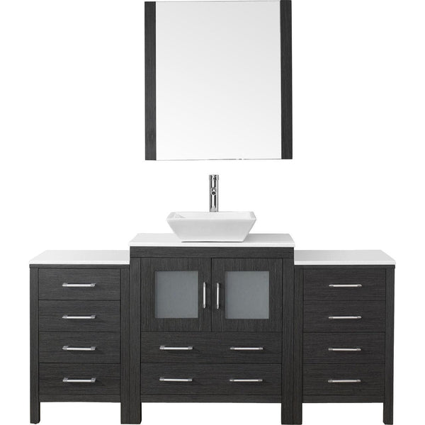 Virtu USA Dior 66 Single Bathroom Vanity Cabinet Set in Zebra Grey w/ Pure White Stone Counter-Top