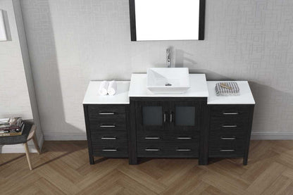 Virtu USA Dior 66 Single Bathroom Vanity Set in Zebra Grey w/ Pure White Stone Counter-Top | Vessel Sink