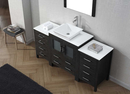 Virtu USA Dior 66 Single Bathroom Vanity Set in Zebra Grey w/ Pure White Stone Counter-Top | Vessel Sink