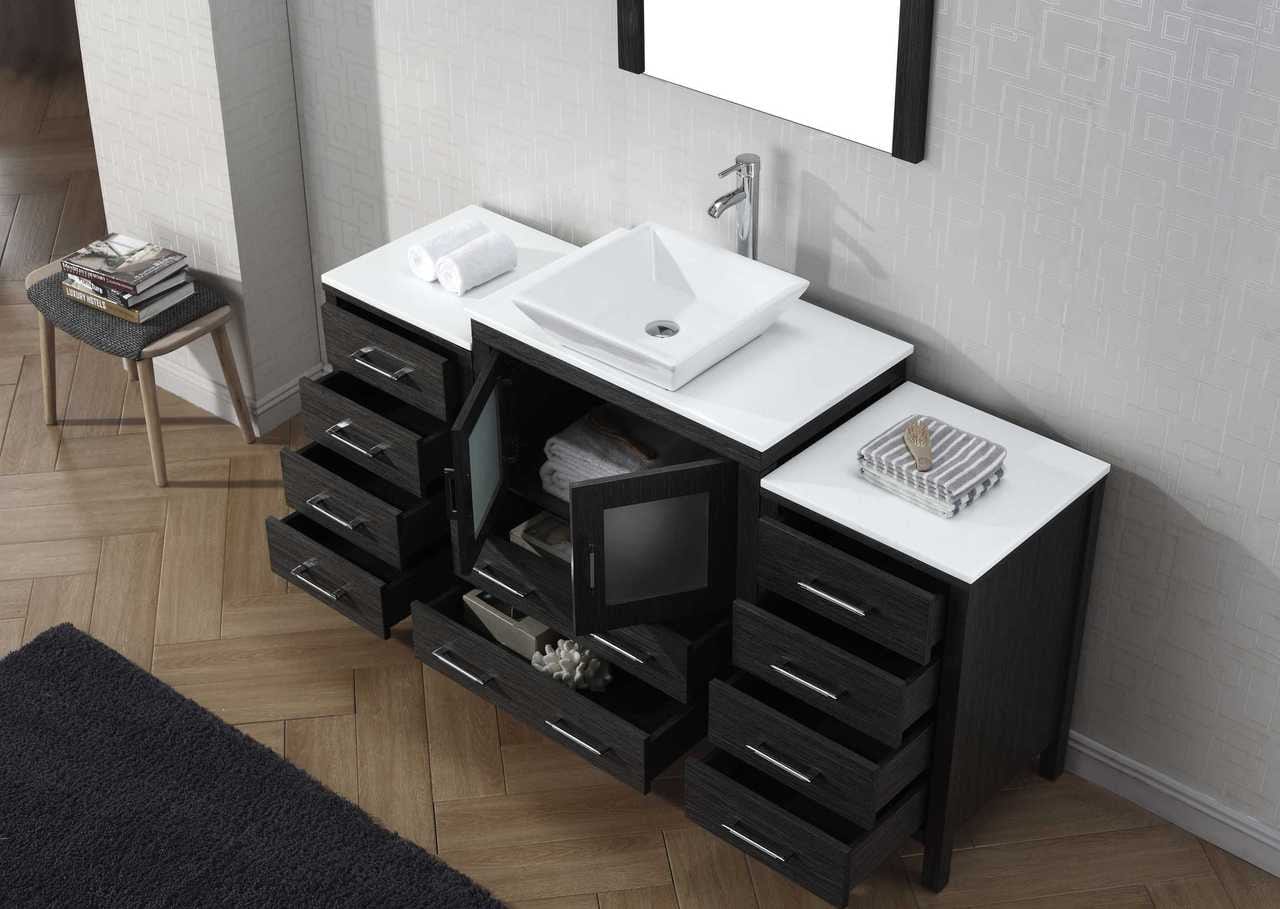 Virtu USA Dior 66 Single Bathroom Vanity Set in Zebra Grey w/ Pure White Stone Counter-Top | Vessel Sink