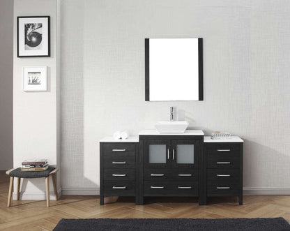 Virtu USA Dior 66 Single Bathroom Vanity Set in Zebra Grey w/ Pure White Stone Counter-Top | Vessel Sink