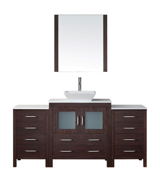 Virtu USA Dior 68" Single Bathroom Vanity Cabinet Set in Espresso w/ Pure White Stone Counter-Top