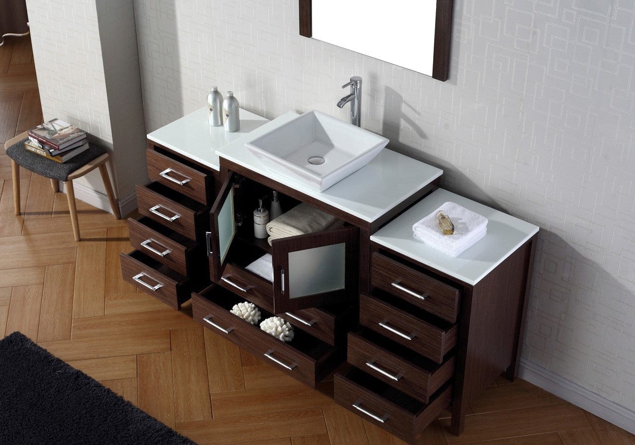 Virtu USA Dior 68 Single Bathroom Vanity Set in Espresso w/ Pure White Stone Counter-Top | Vessel Sink