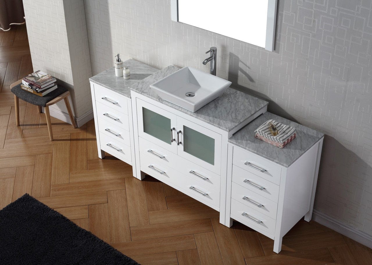 Virtu USA Dior 68 Single Bathroom Vanity Set in White w/ Italian Carrara White Marble Counter-Top | Vessel Sink