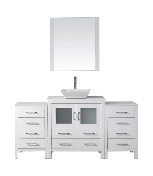 Virtu USA Dior 68" Single Bathroom Vanity Cabinet Set in White w/ Pure White Stone Counter-Top