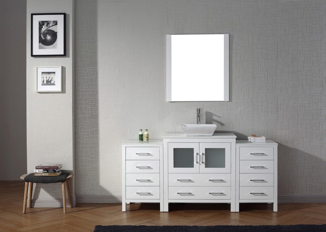 Virtu USA Dior 68 Single Bathroom Vanity Set in White w/ Pure White Stone Counter-Top | Vessel Sink