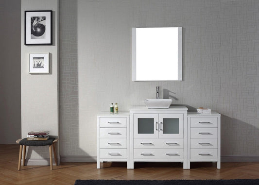 Virtu USA Dior 68 Single Bathroom Vanity Set in White w/ Pure White Stone Counter-Top | Vessel Sink