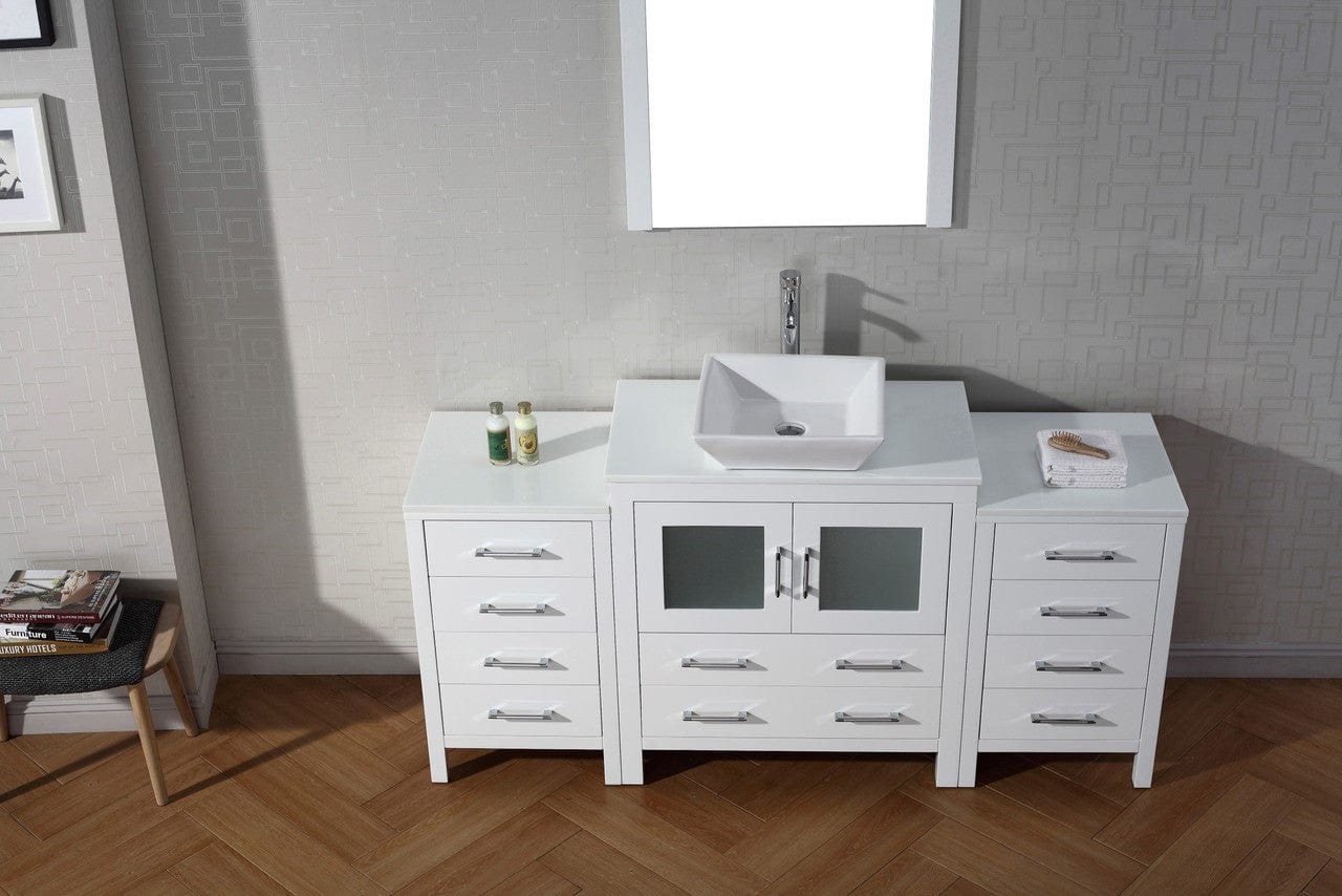 Virtu USA Dior 68 Single Bathroom Vanity Set in White w/ Pure White Stone Counter-Top | Vessel Sink