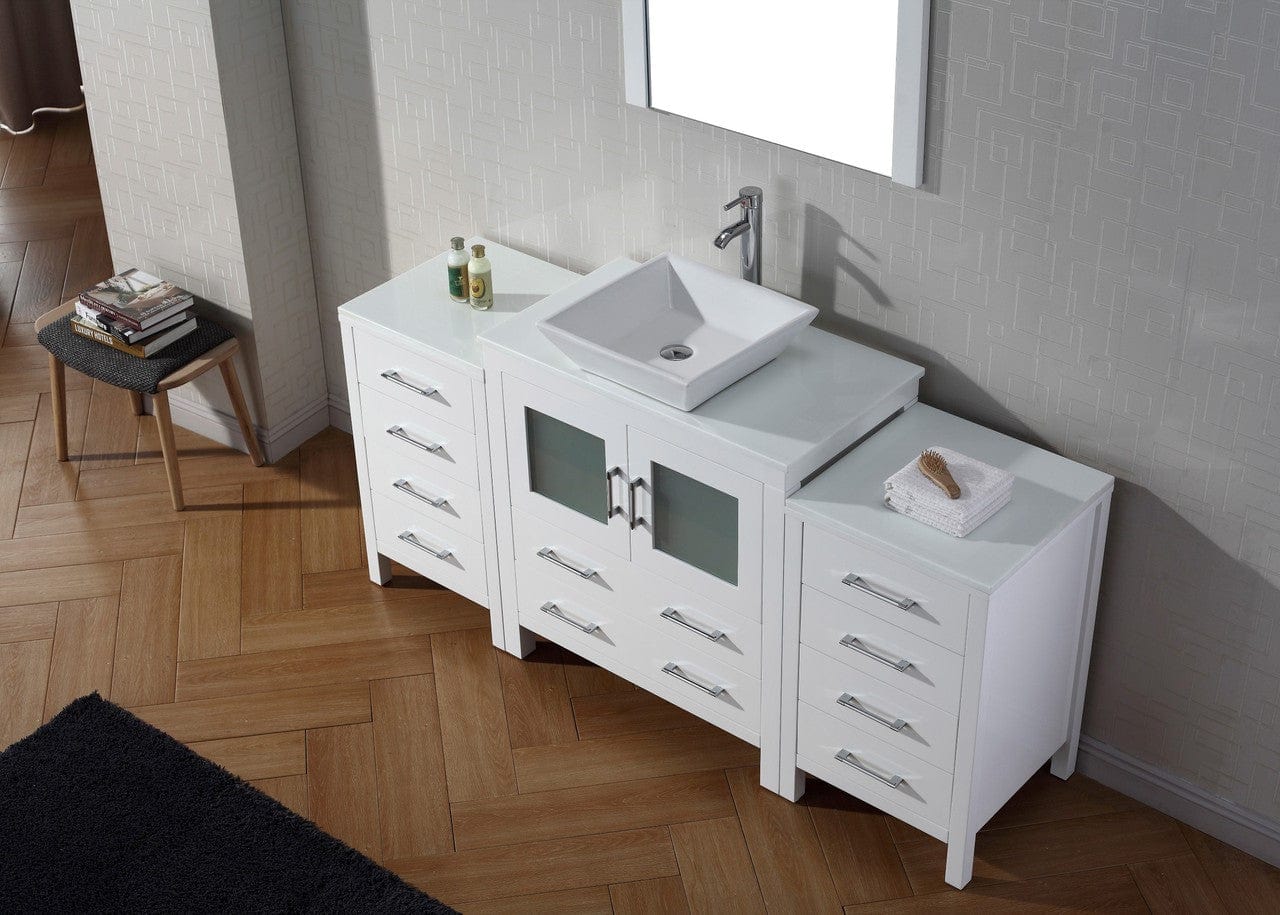 Virtu USA Dior 68 Single Bathroom Vanity Set in White w/ Pure White Stone Counter-Top | Vessel Sink