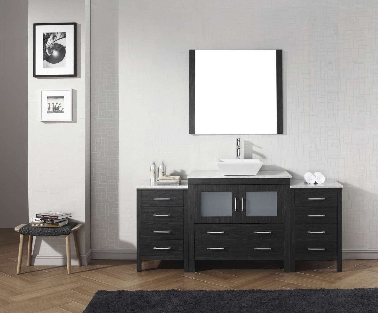 Virtu USA Dior 68 Single Bathroom Vanity Set in Zebra Grey w/ Italian Carrara White Marble Counter-Top | Vessel Sink