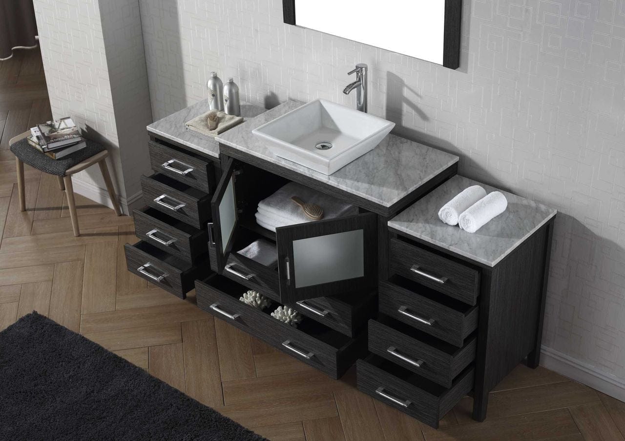 Virtu USA Dior 68 Single Bathroom Vanity Set in Zebra Grey w/ Italian Carrara White Marble Counter-Top | Vessel Sink