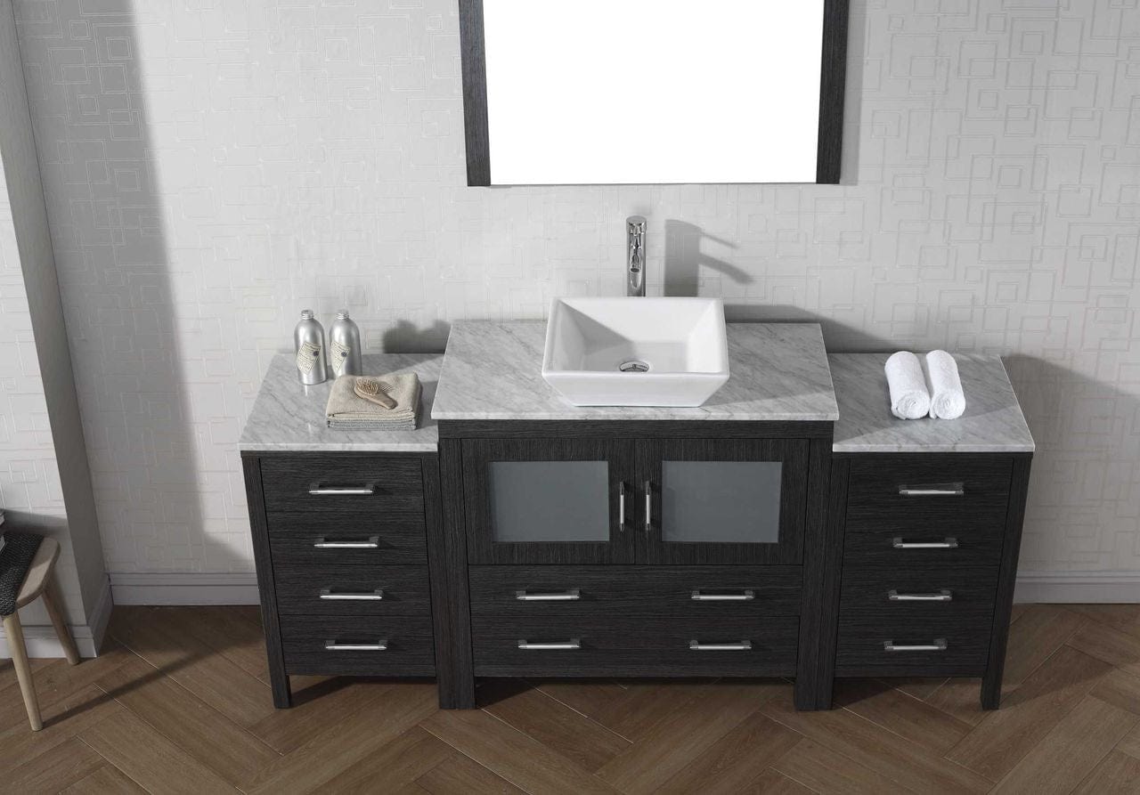 Virtu USA Dior 68 Single Bathroom Vanity Set in Zebra Grey w/ Italian Carrara White Marble Counter-Top | Vessel Sink