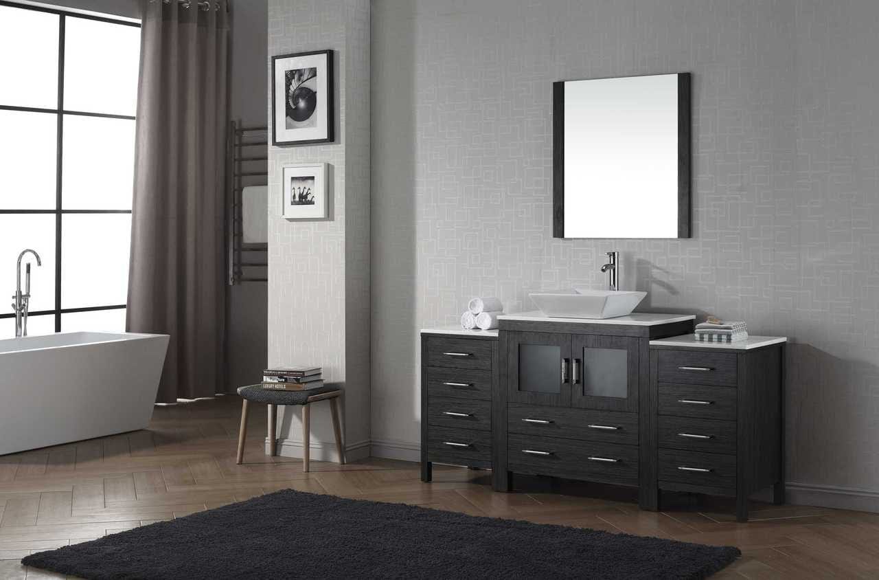 Virtu USA Dior 68 Single Bathroom Vanity Set in Zebra Grey w/ Pure White Stone Counter-Top | Vessel Sink