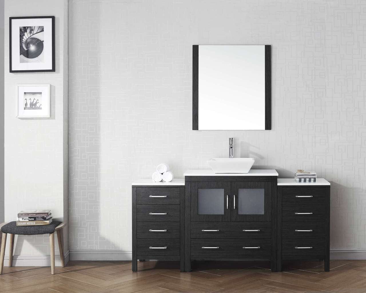 Virtu USA Dior 68 Single Bathroom Vanity Set in Zebra Grey w/ Pure White Stone Counter-Top | Vessel Sink