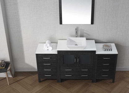 Virtu USA Dior 68 Single Bathroom Vanity Set in Zebra Grey w/ Pure White Stone Counter-Top | Vessel Sink