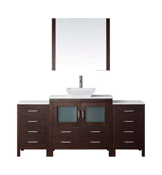 Virtu USA Dior 72" Single Bathroom Vanity Cabinet Set in Espresso w/ Pure White Stone Counter-Top