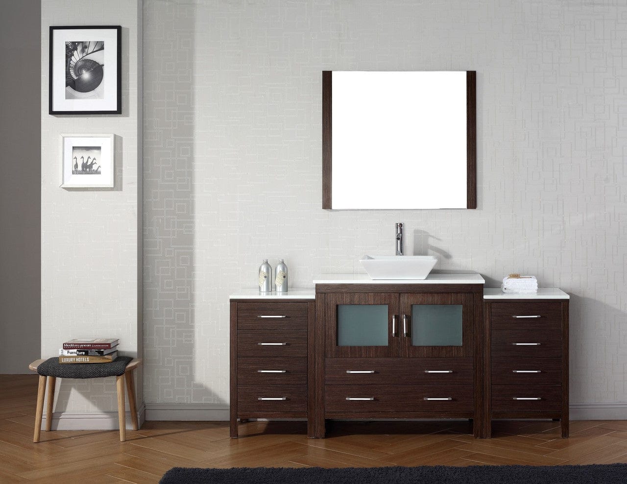 Virtu USA Dior 72 Single Bathroom Vanity Set in Espresso w/ Pure White Stone Counter-Top | Vessel Sink