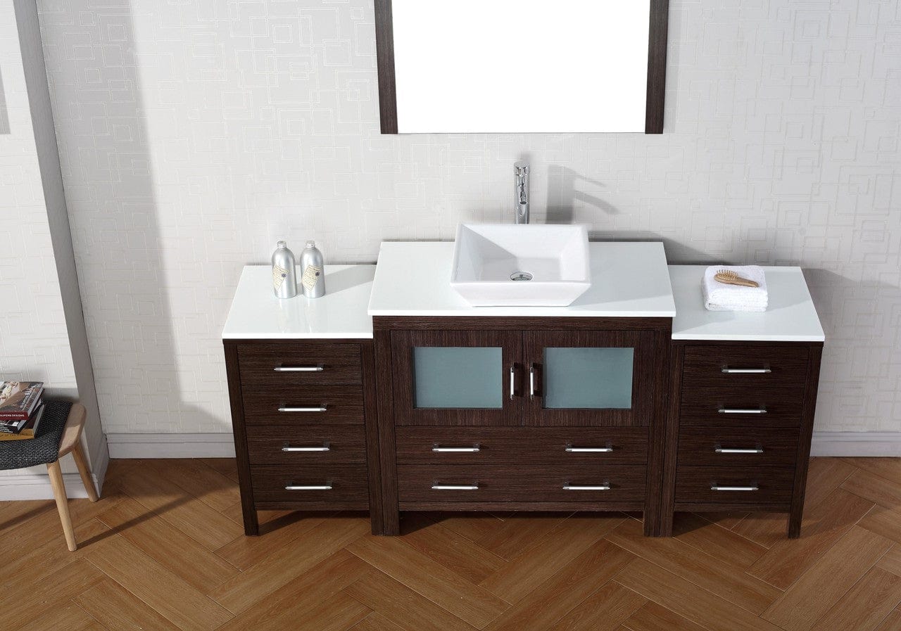 Virtu USA Dior 72 Single Bathroom Vanity Set in Espresso w/ Pure White Stone Counter-Top | Vessel Sink