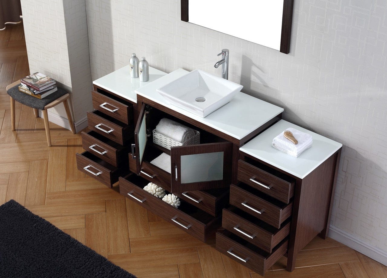 Virtu USA Dior 72 Single Bathroom Vanity Set in Espresso w/ Pure White Stone Counter-Top | Vessel Sink