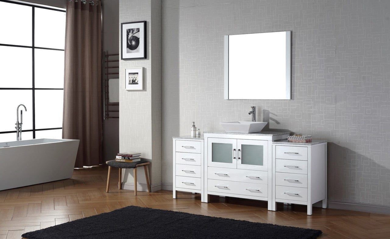 Virtu USA Dior 72 Single Bathroom Vanity Set in White w/ Italian Carrara White Marble Counter-Top | Vessel Sink