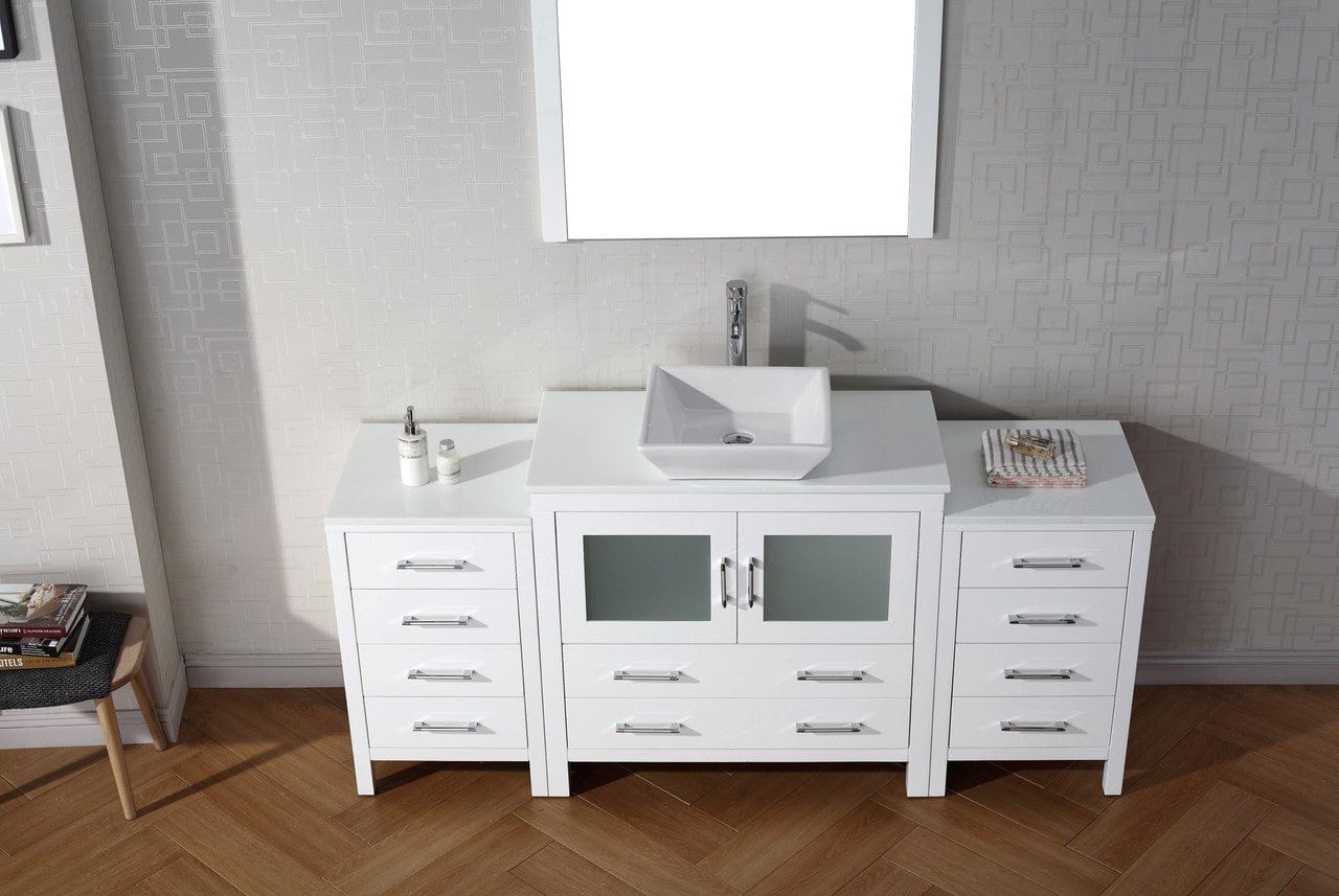 Virtu USA Dior 72 Single Bathroom Vanity Set in White w/ Pure White Stone Counter-Top | Vessel Sink