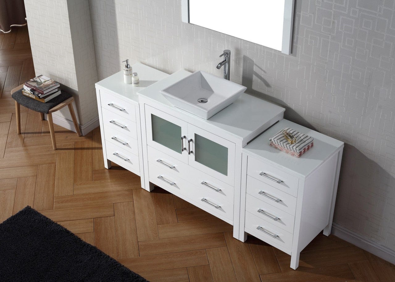 Virtu USA Dior 72 Single Bathroom Vanity Set in White w/ Pure White Stone Counter-Top | Vessel Sink