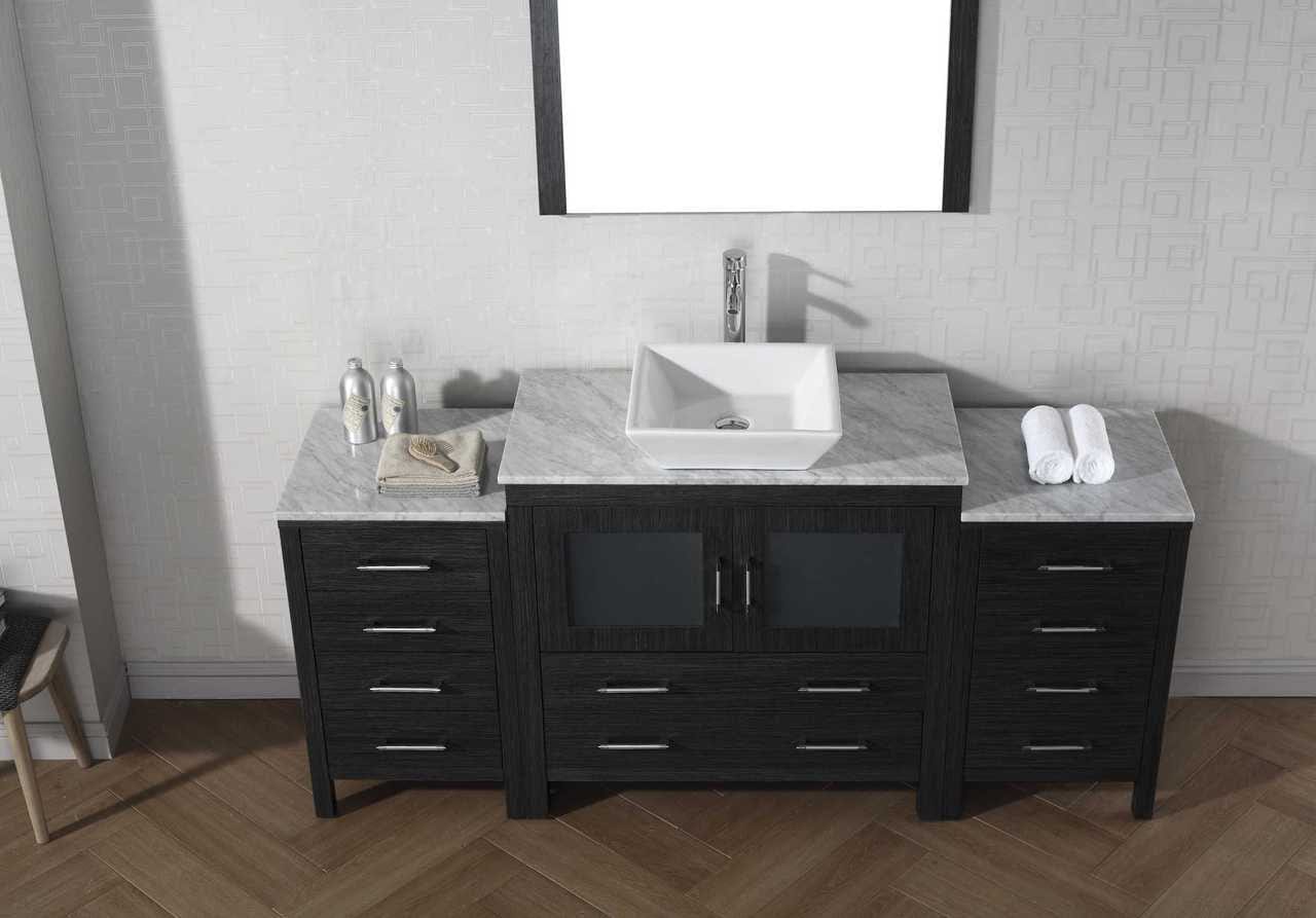 Virtu USA Dior 72 Single Bathroom Vanity Set in Zebra Grey w/ Italian Carrara White Marble Counter-Top | Vessel Sink