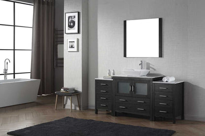 Virtu USA Dior 72 Single Bathroom Vanity Set in Zebra Grey w/ Italian Carrara White Marble Counter-Top | Vessel Sink