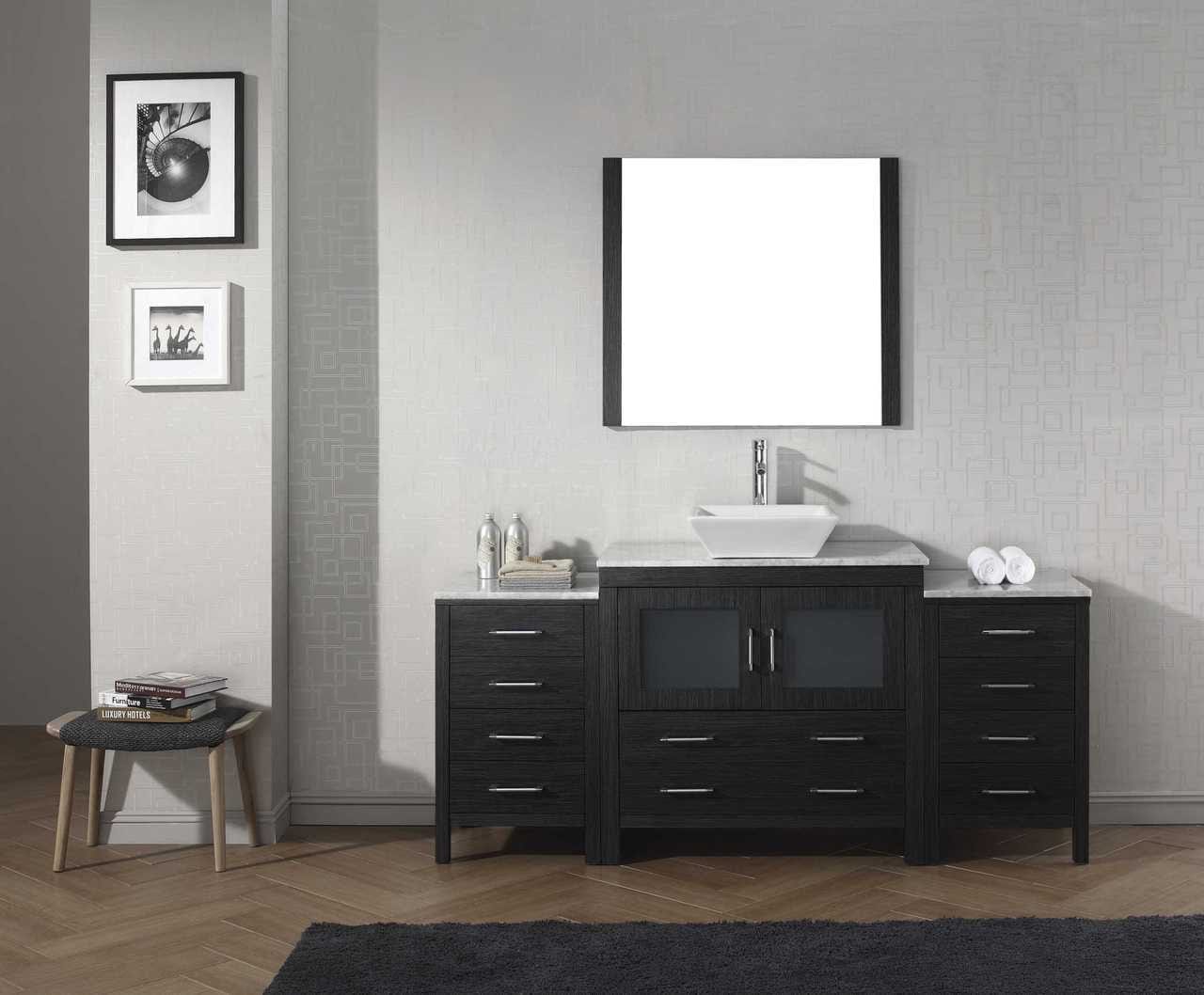 Virtu USA Dior 72 Single Bathroom Vanity Set in Zebra Grey w/ Italian Carrara White Marble Counter-Top | Vessel Sink