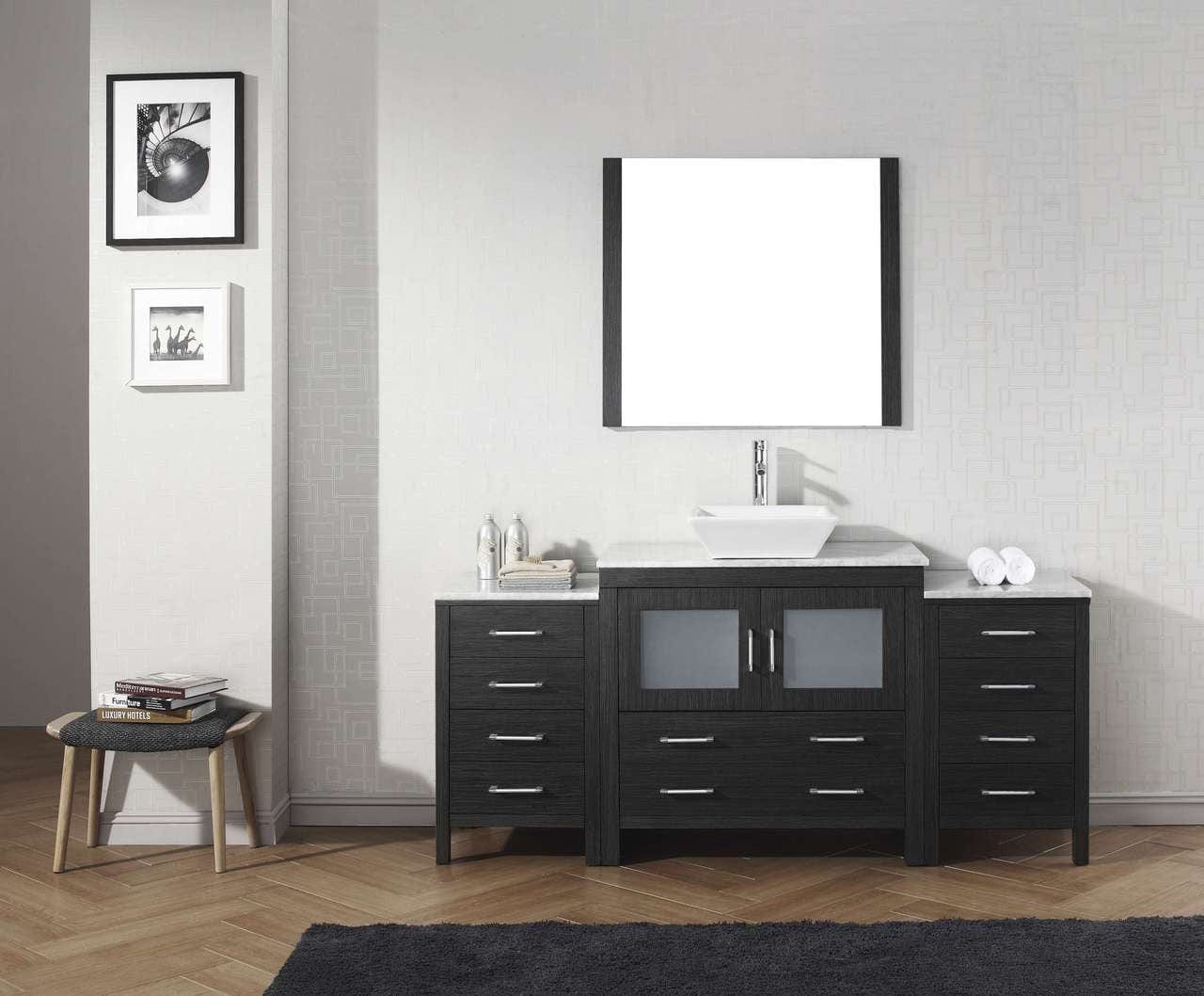 Virtu USA Dior 72 Single Bathroom Vanity Set in Zebra Grey w/ Italian Carrara White Marble Counter-Top | Vessel Sink