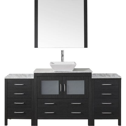 Virtu USA Dior 72" Single Bathroom Vanity Cabinet Set in Zebra Grey w/ Italian Carrara White Marble Counter-Top