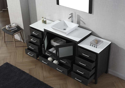 Virtu USA Dior 72 Single Bathroom Vanity Set in Zebra Grey w/ Pure White Stone Counter-Top | Vessel Sink