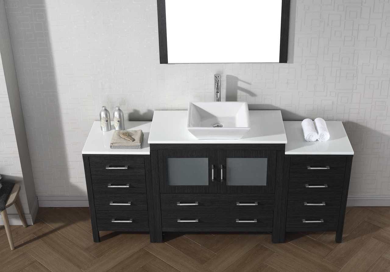 Virtu USA Dior 72 Single Bathroom Vanity Set in Zebra Grey w/ Pure White Stone Counter-Top | Vessel Sink