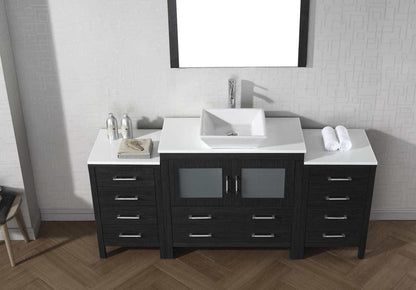 Virtu USA Dior 72 Single Bathroom Vanity Set in Zebra Grey w/ Pure White Stone Counter-Top | Vessel Sink