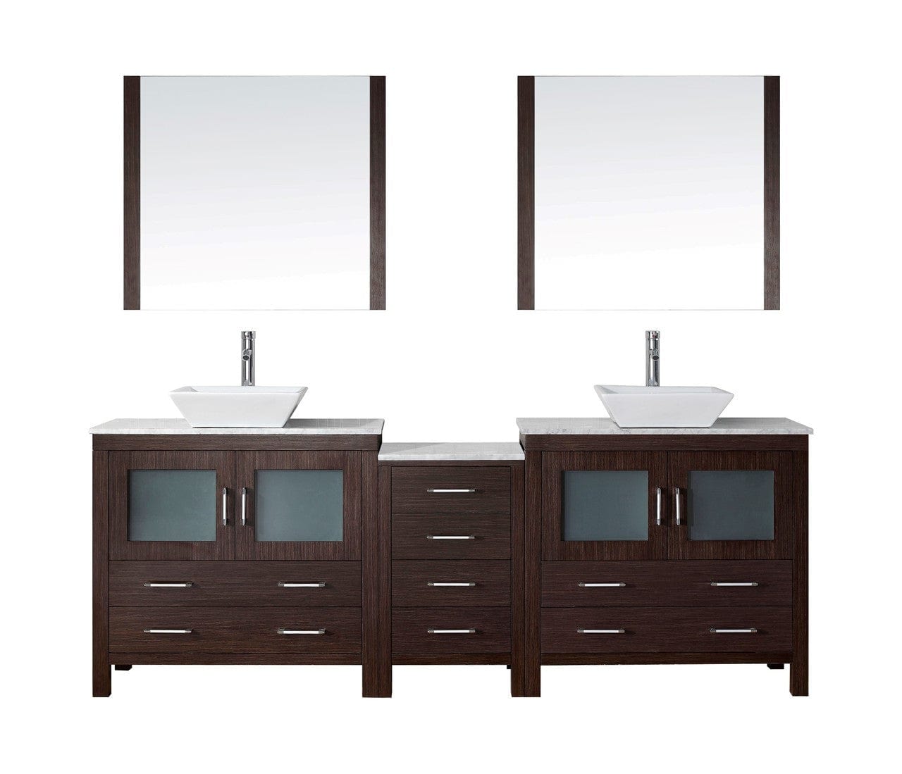 Virtu USA Dior 78" Double Bathroom Vanity Cabinet Set in Espresso w/ Italian Carrara White Marble Counter-Top