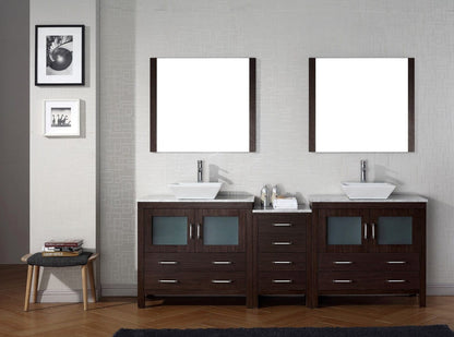 Virtu USA Dior 78" Double Bathroom Vanity Cabinet Set in Espresso w/ Italian Carrara White Marble Counter-Top