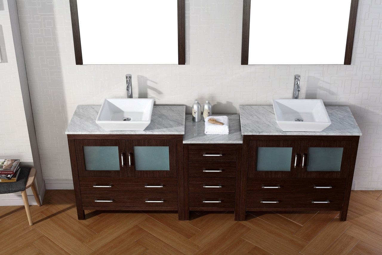 Virtu USA Dior 78 Double Bathroom Vanity Set in Espresso w/ Italian Carrara White Marble Counter-Top | Vessel Sink