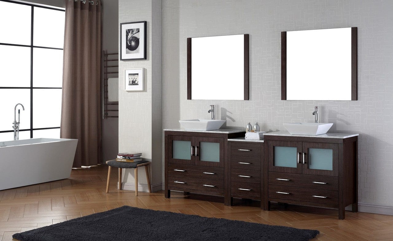 Virtu USA Dior 78 Double Bathroom Vanity Set in Espresso w/ Italian Carrara White Marble Counter-Top | Vessel Sink