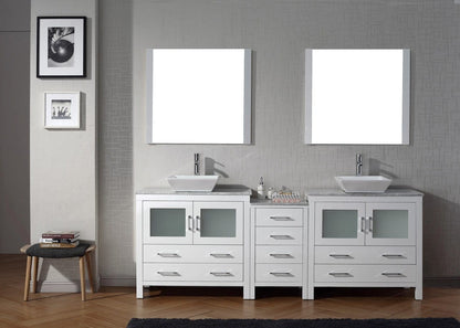 Virtu USA Dior 78 Double Bathroom Vanity Set in White w/ Italian Carrara White Marble Counter-Top | Vessel Sink