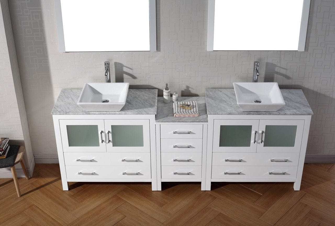 Virtu USA Dior 78 Double Bathroom Vanity Set in White w/ Italian Carrara White Marble Counter-Top | Vessel Sink