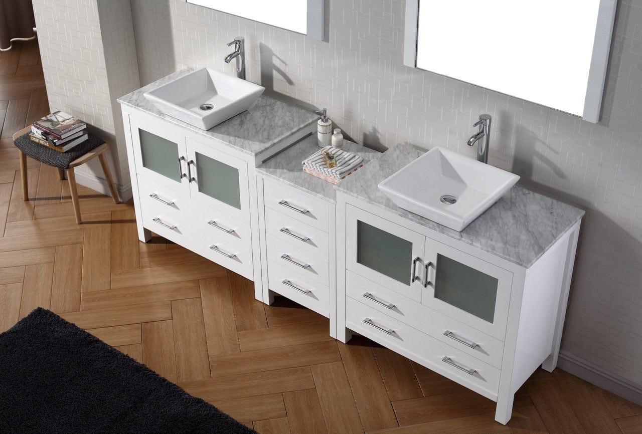 Virtu USA Dior 78 Double Bathroom Vanity Set in White w/ Italian Carrara White Marble Counter-Top | Vessel Sink