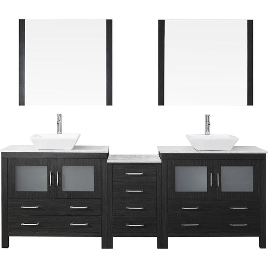 Virtu USA Dior 78" Double Bathroom Vanity Cabinet Set in Zebra Grey w/ Italian Carrara White Marble Counter-Top