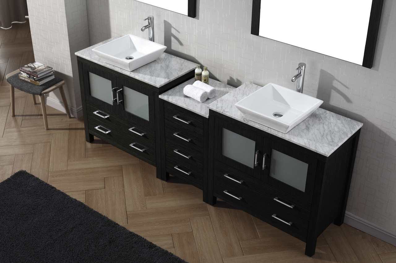 Virtu USA Dior 78 Double Bathroom Vanity Set in Zebra Grey w/ Italian Carrara White Marble Counter-Top | Vessel Sink