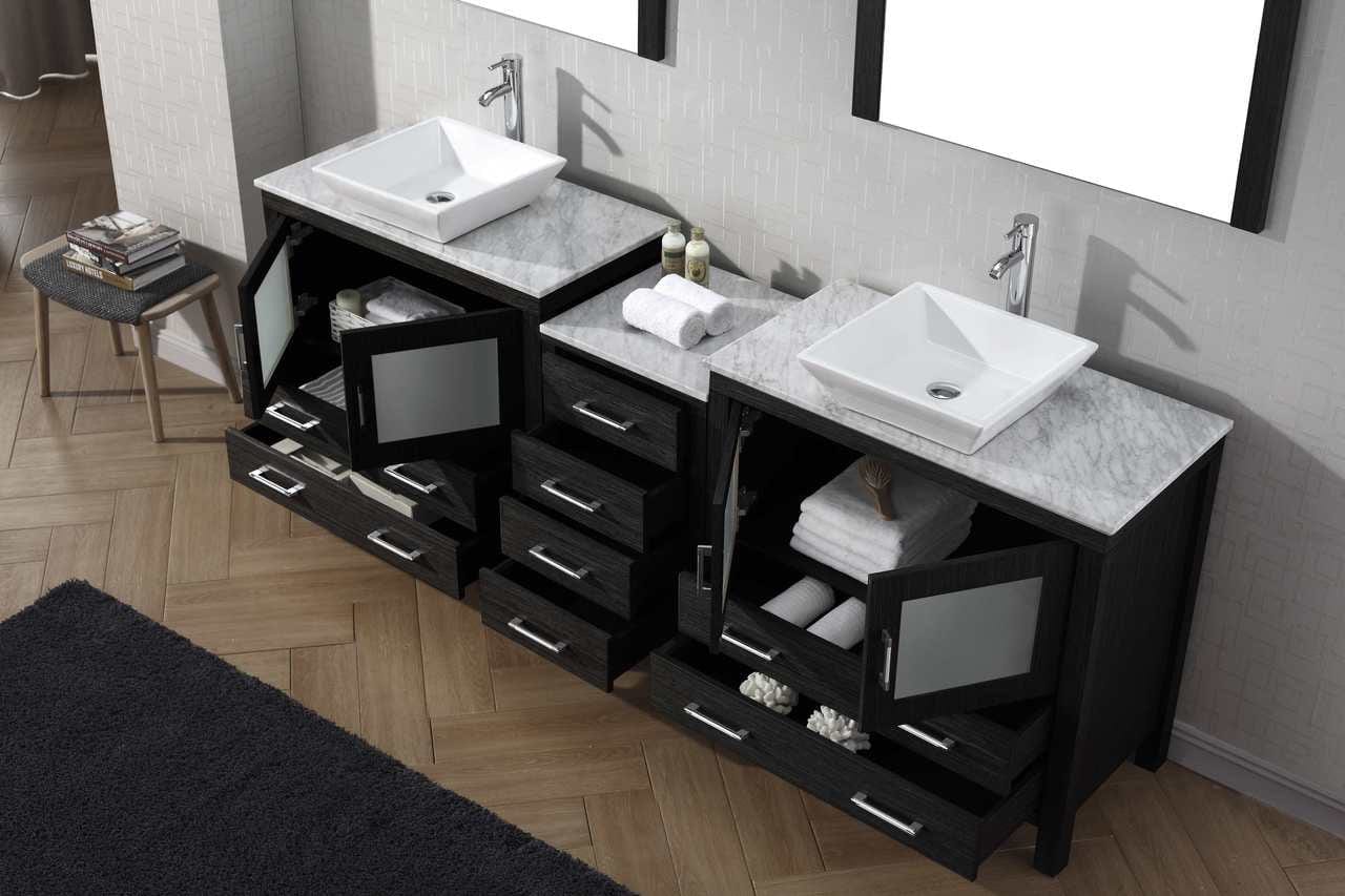 Virtu USA Dior 78 Double Bathroom Vanity Set in Zebra Grey w/ Italian Carrara White Marble Counter-Top | Vessel Sink