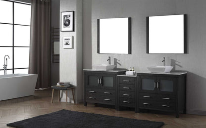 Virtu USA Dior 78 Double Bathroom Vanity Set in Zebra Grey w/ Italian Carrara White Marble Counter-Top | Vessel Sink