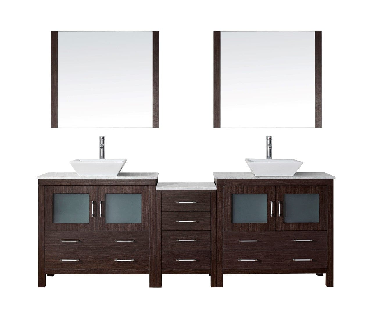 Virtu USA Dior 82" Double Bathroom Vanity Cabinet Set in Espresso w/ Italian Carrara White Marble Counter-Top